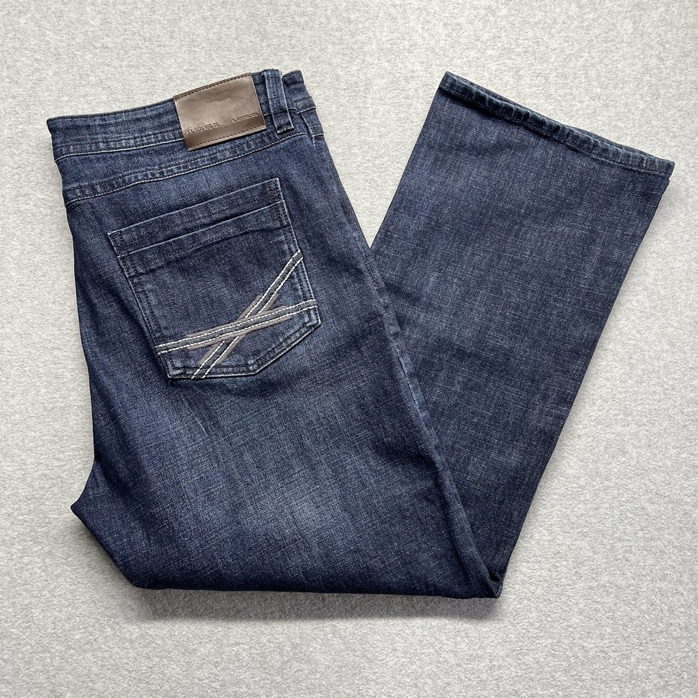 TK Axel Jeans Mens 40 X 30 Blue Western Slim Boot Cut Stretch Logo Embroidered